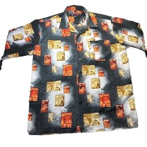 Southpole Y2K Mens Button Up Shirt Sz L AOP Space Theme UFO Rap Hip Hop Skater